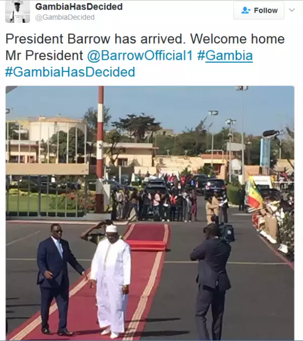 President Adama Barrow Finally Lands In Gambia Amid Tight Security